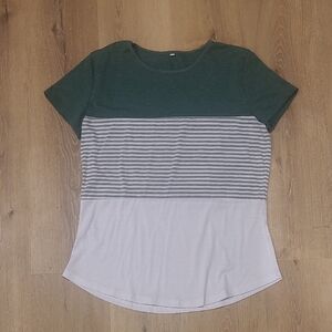 Green and Light Gray Stripe Colorblock Women's Tee